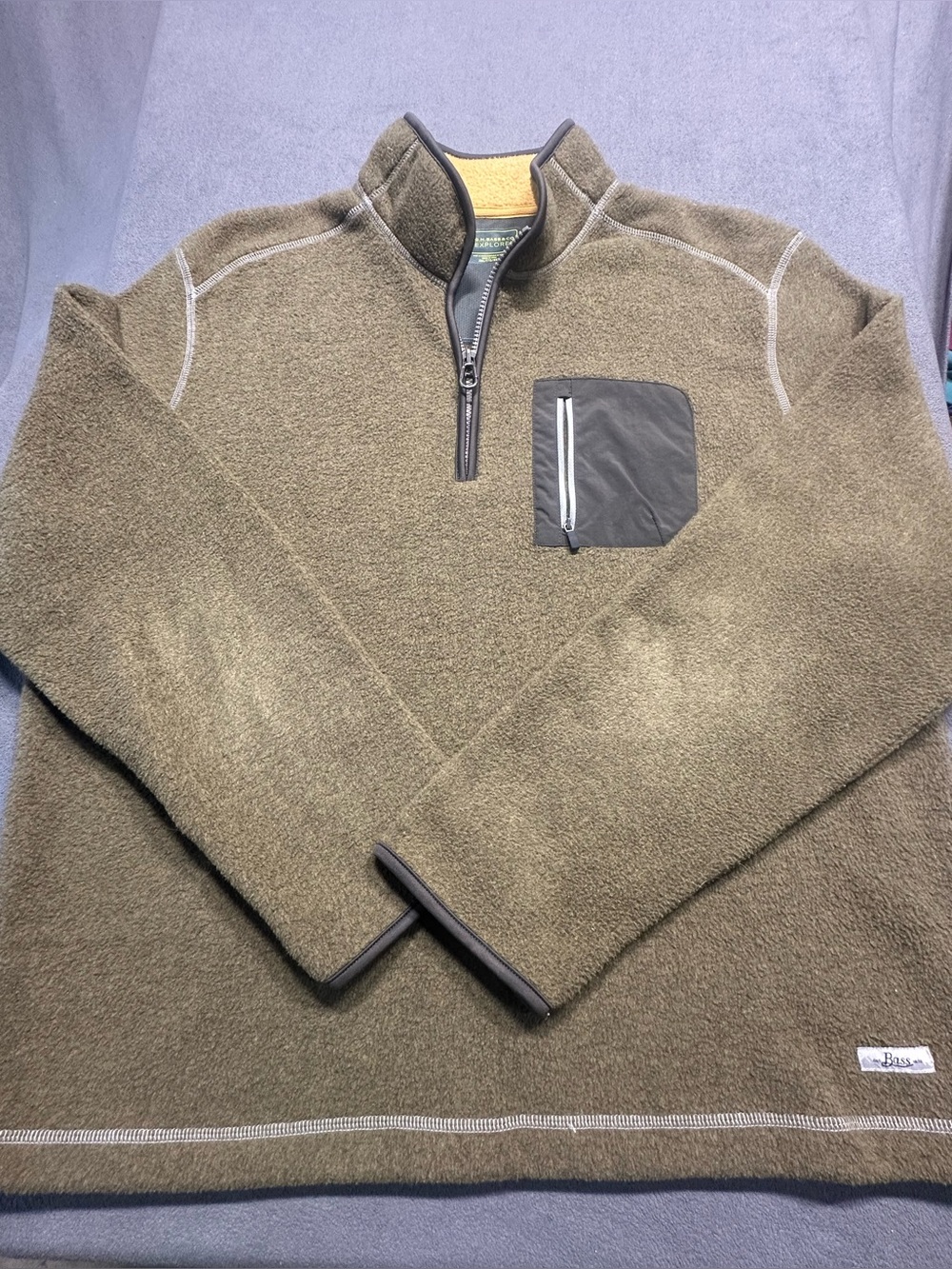 Men’s Bass Olive Green Half-Zip Fleece Pullover with Chest Pocket